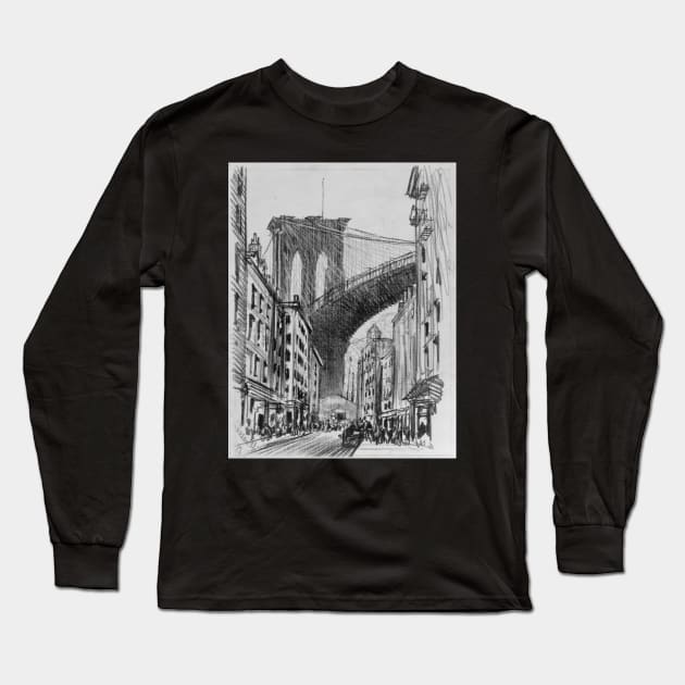 City sketch of New York with a view to Brooklyn Bridge Long Sleeve T-Shirt by SLGA Designs